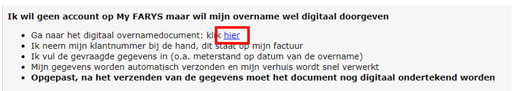 My FARYS verhuis link overname vervolledigen