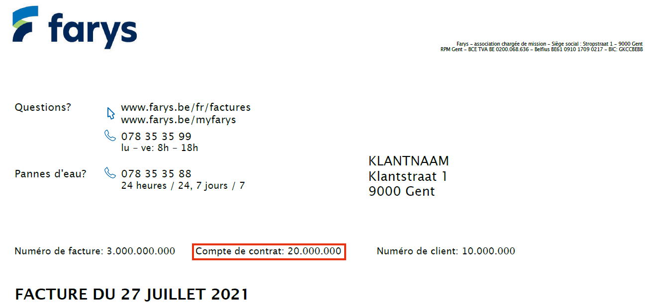 Numéro de compte de contrat